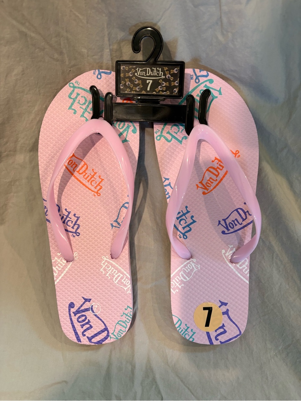Von Dutch Pink Logo Print Flip Flops Women’s Size 7